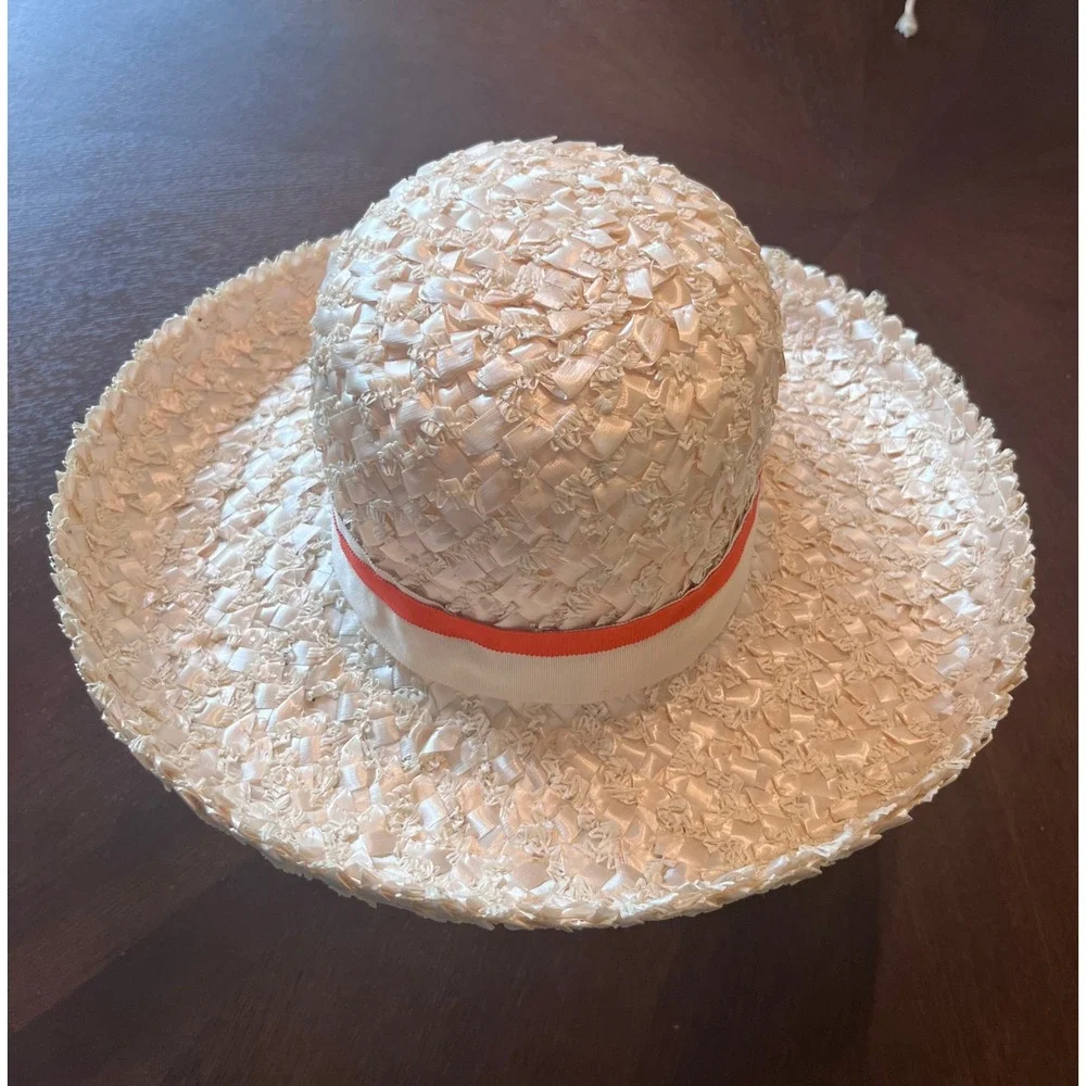 Belks Straw Sun Hat Womens 22 Cream Excellent Vintage 60s Wide Brim Ribbon Box